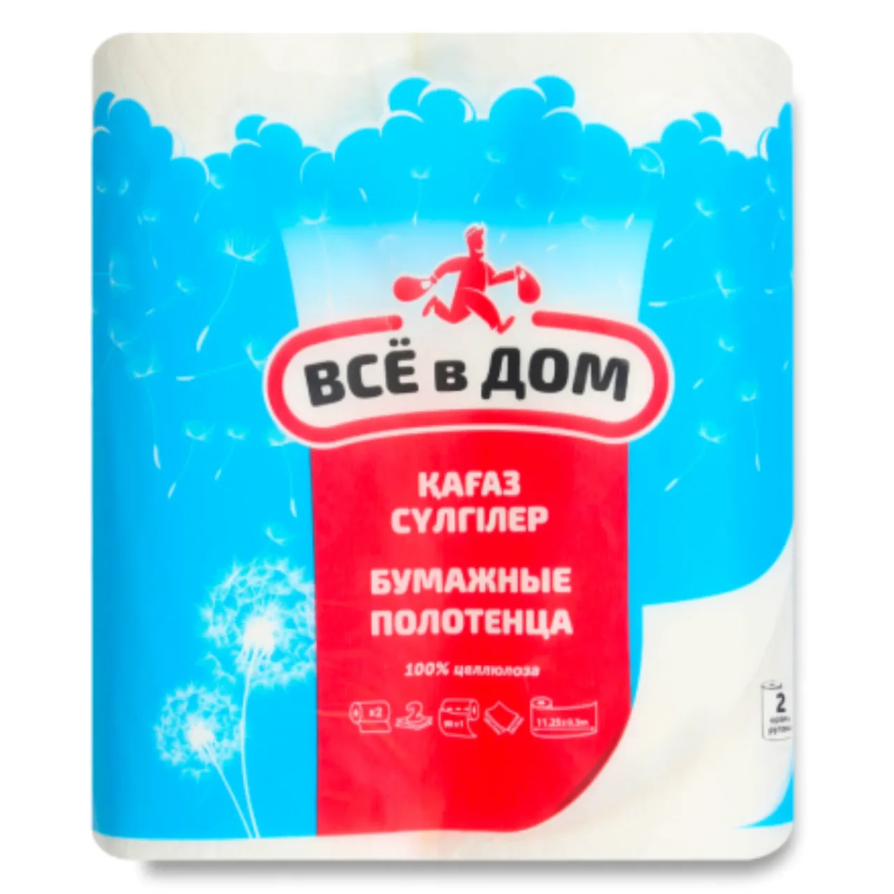 ПОЛОТЕНЦА БУМАЖНЫЕ ВСЁ В ДОМ ДВУХСЛОЙНЫЕ 4РУЛОНА ПЛЕНКА — Фронт