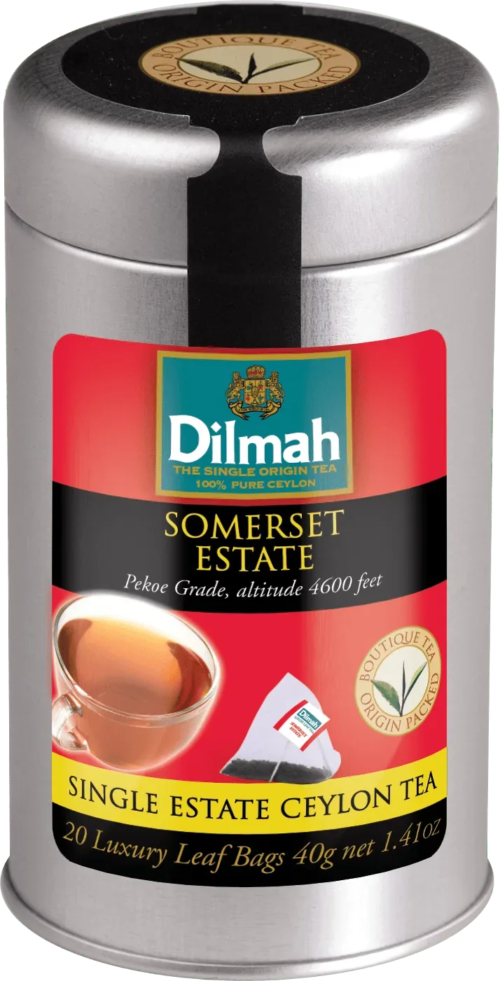 Цейлонский черный чай «DILMAH «SOMERSET ESTATE», жестяная банка 20 × — Фронт