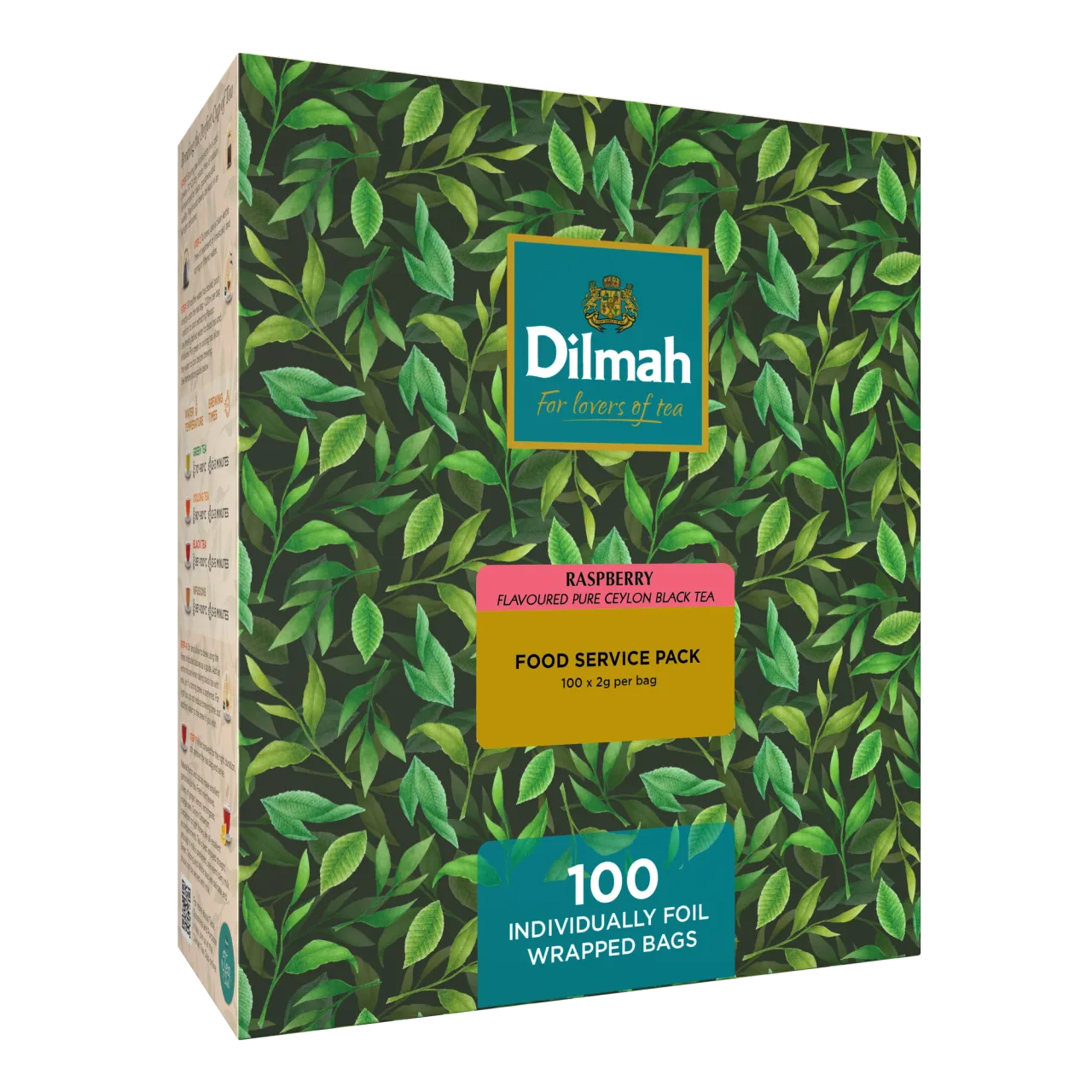 Цейлонский черный чай листовой с ароматом малины «DILMAH «RASPBERRY», 100 × — Фронт