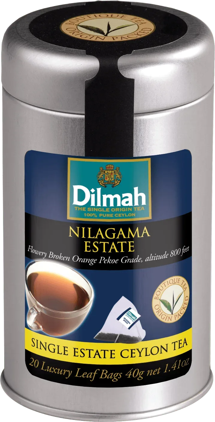 Цейлонский черный чай «DILMAH «NILAGAMA ESTATE», жестяная банка 20 × — Фронт